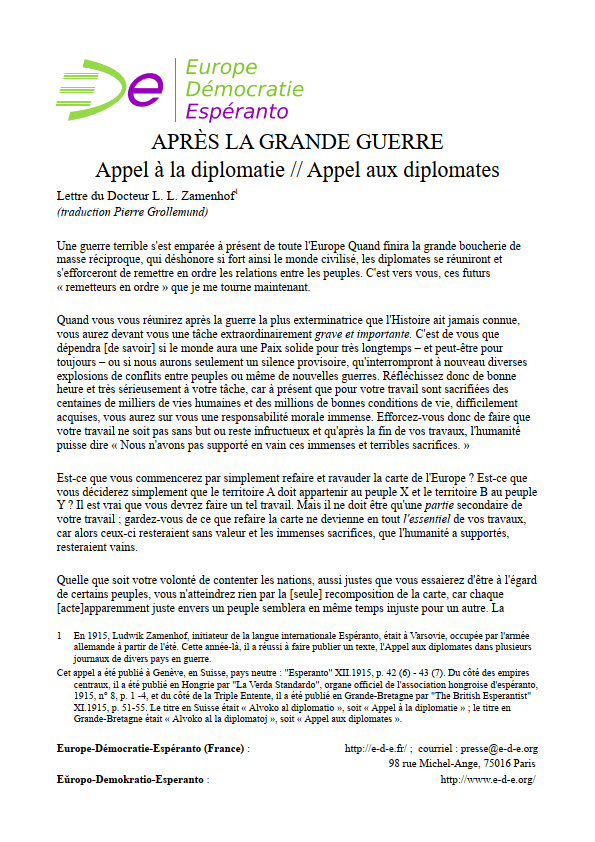 Appel aux diplomates